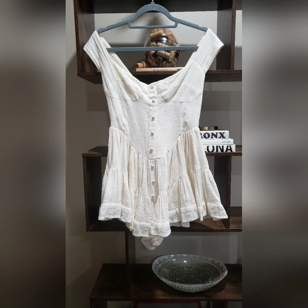 Vanessa Mooney The Elisabeth Romper Dress-Linen Style Cream Size Small - Picture 7 of 11